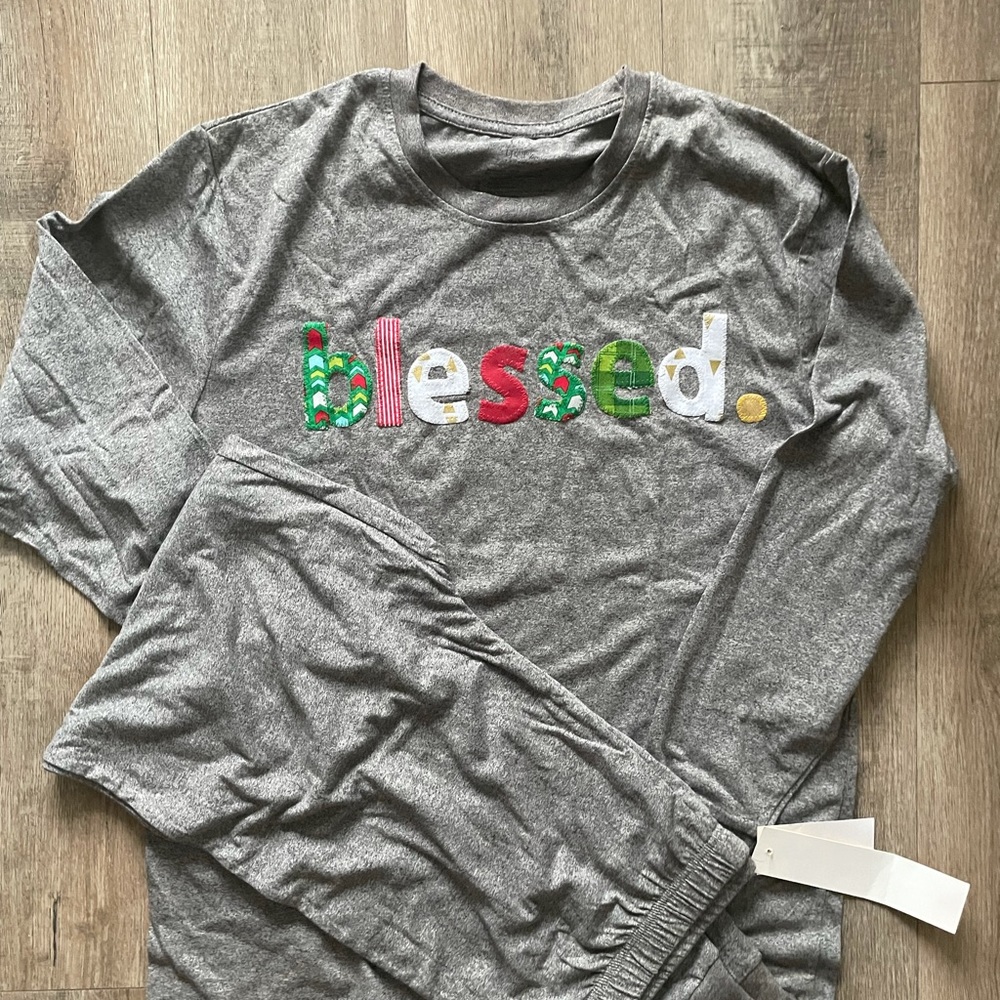 Adult pajama set loungewear ‘blessed’ NWT grey top and bottom size